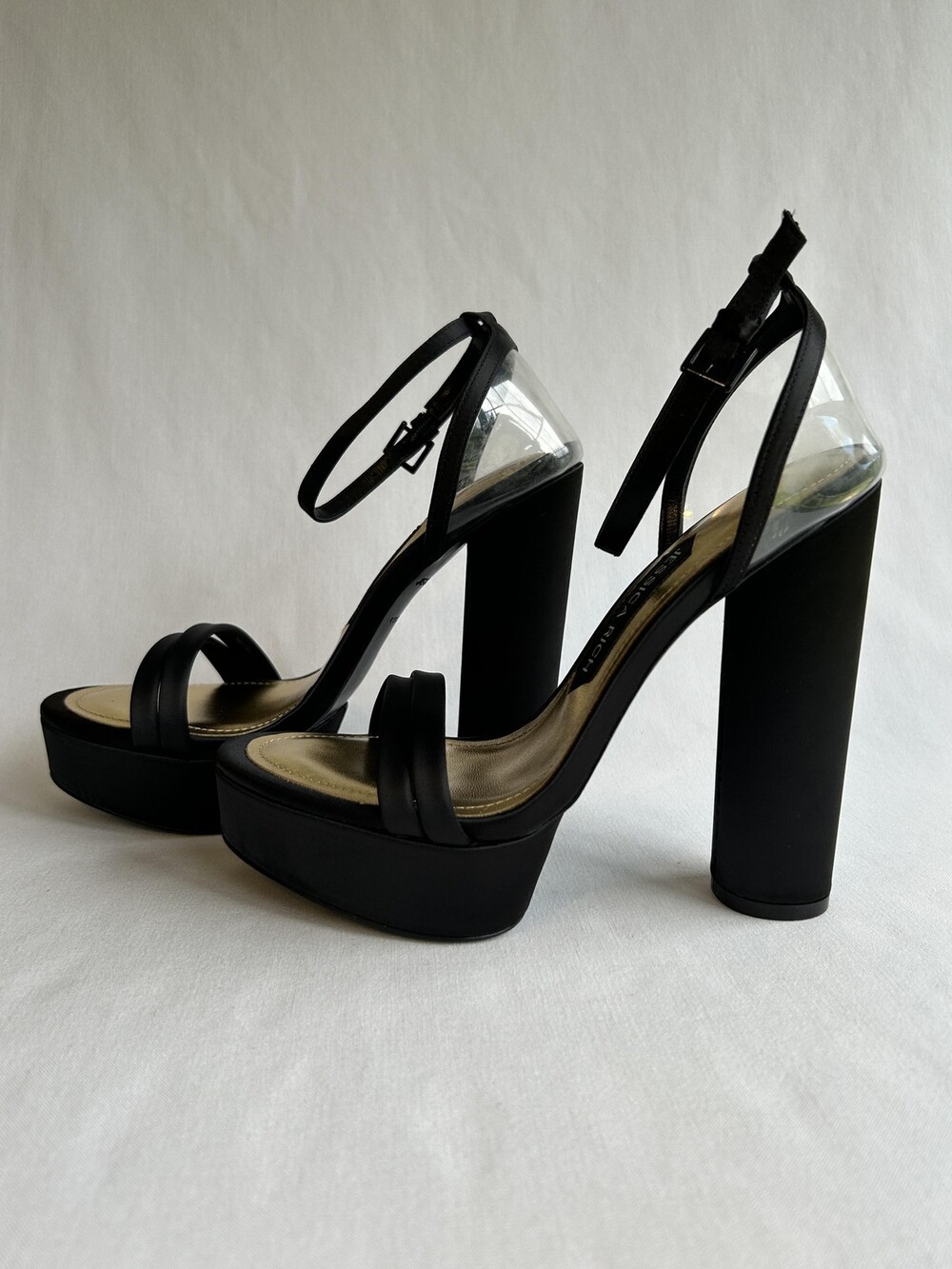 Jessica Rich Size 41 Black Sandal Shoes Womens Clear Heels Ankle Strap Dressy